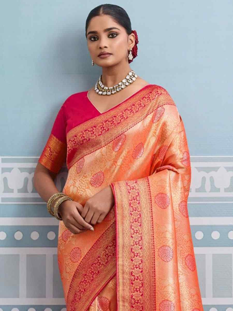 Peach Kanjivaram Soft Silk Kanjivaram Traditional Casual Reception Festival Wedding Fancy Heavy Border Saree