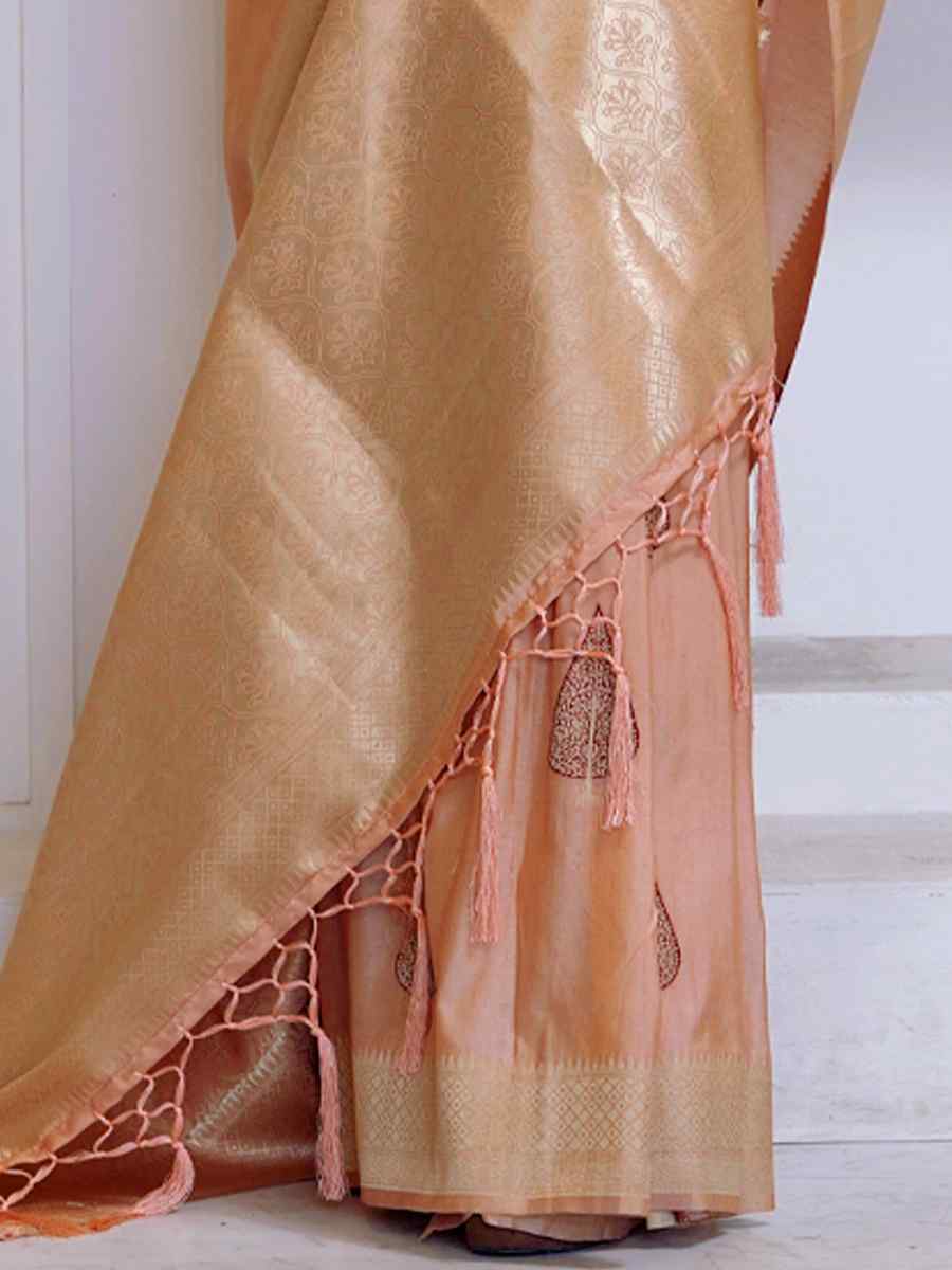 Peach Katan Silk Handwoven Wedding Festival Heavy Border Saree