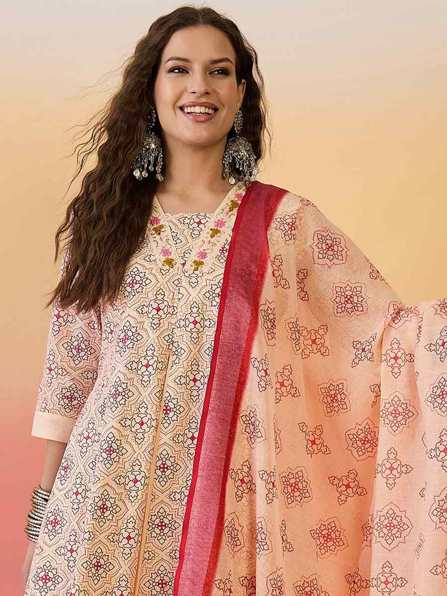 Peach Khadi Silk Embroidered Party Wedding Ready A-Line Salwar Kameez