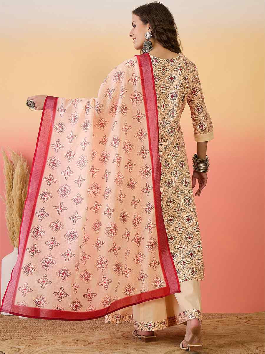 Peach Khadi Silk Embroidered Party Wedding Ready A-Line Salwar Kameez