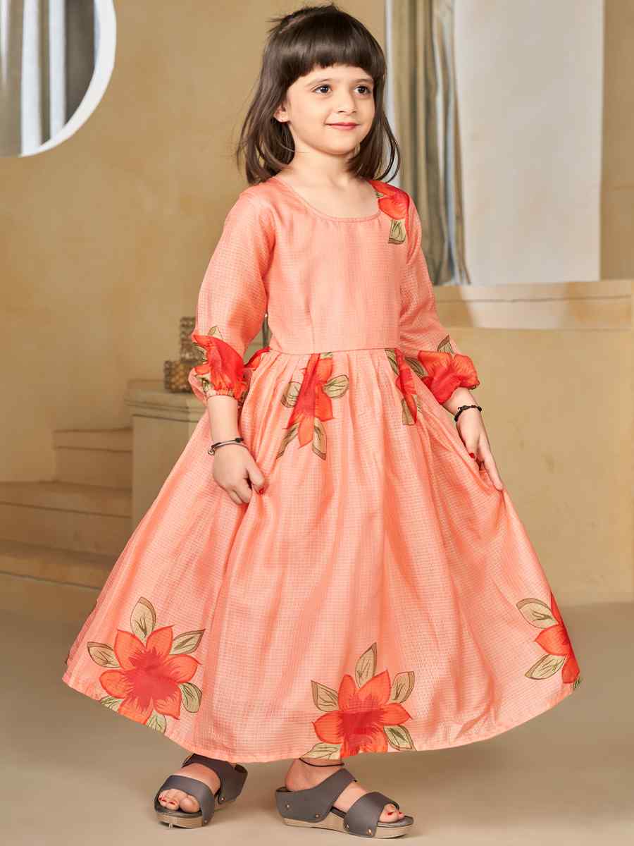Peach Kota Checks Printed Casual Festival Salwars Girls Wear