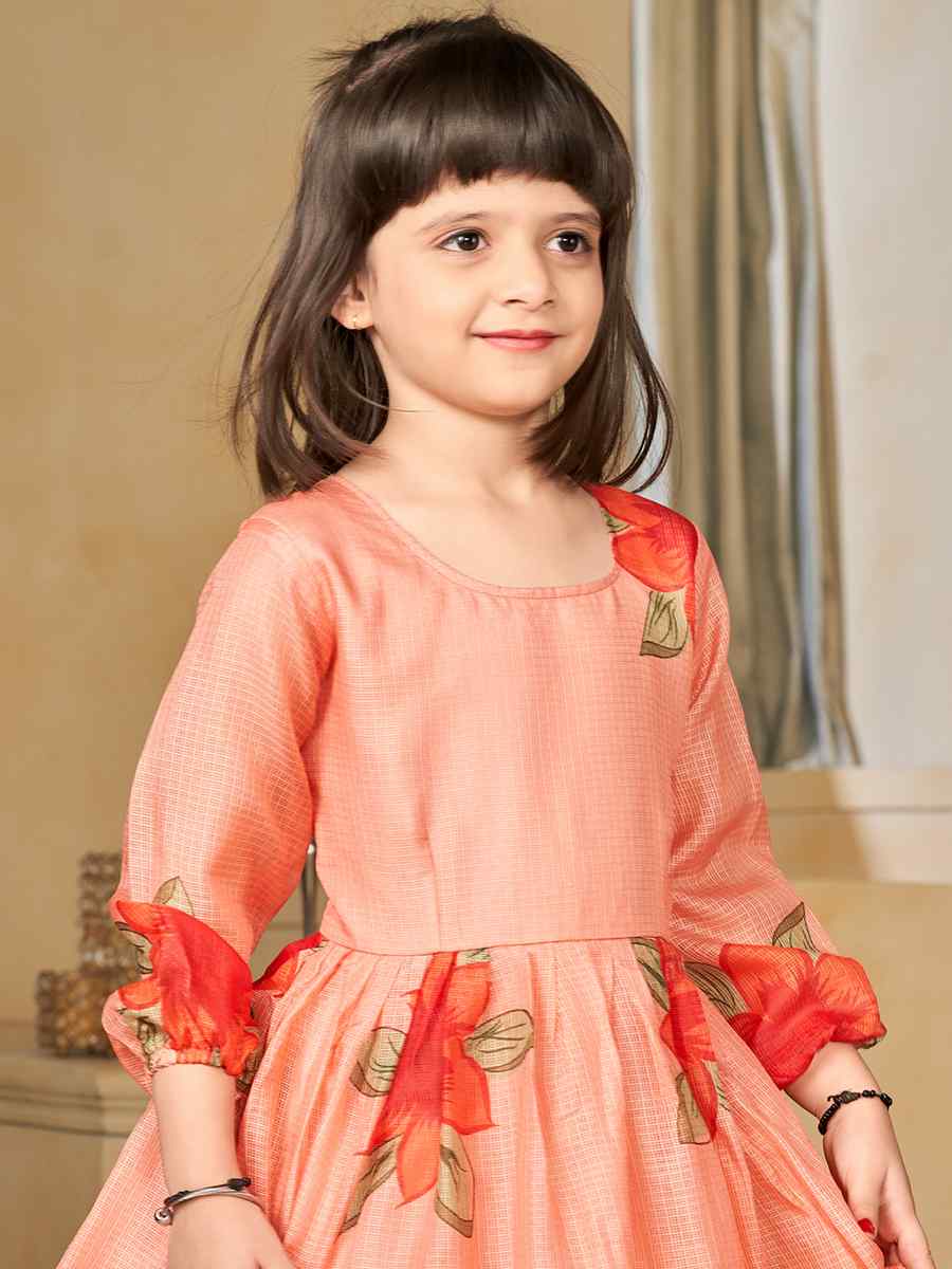 Peach Kota Checks Printed Casual Festival Salwars Girls Wear