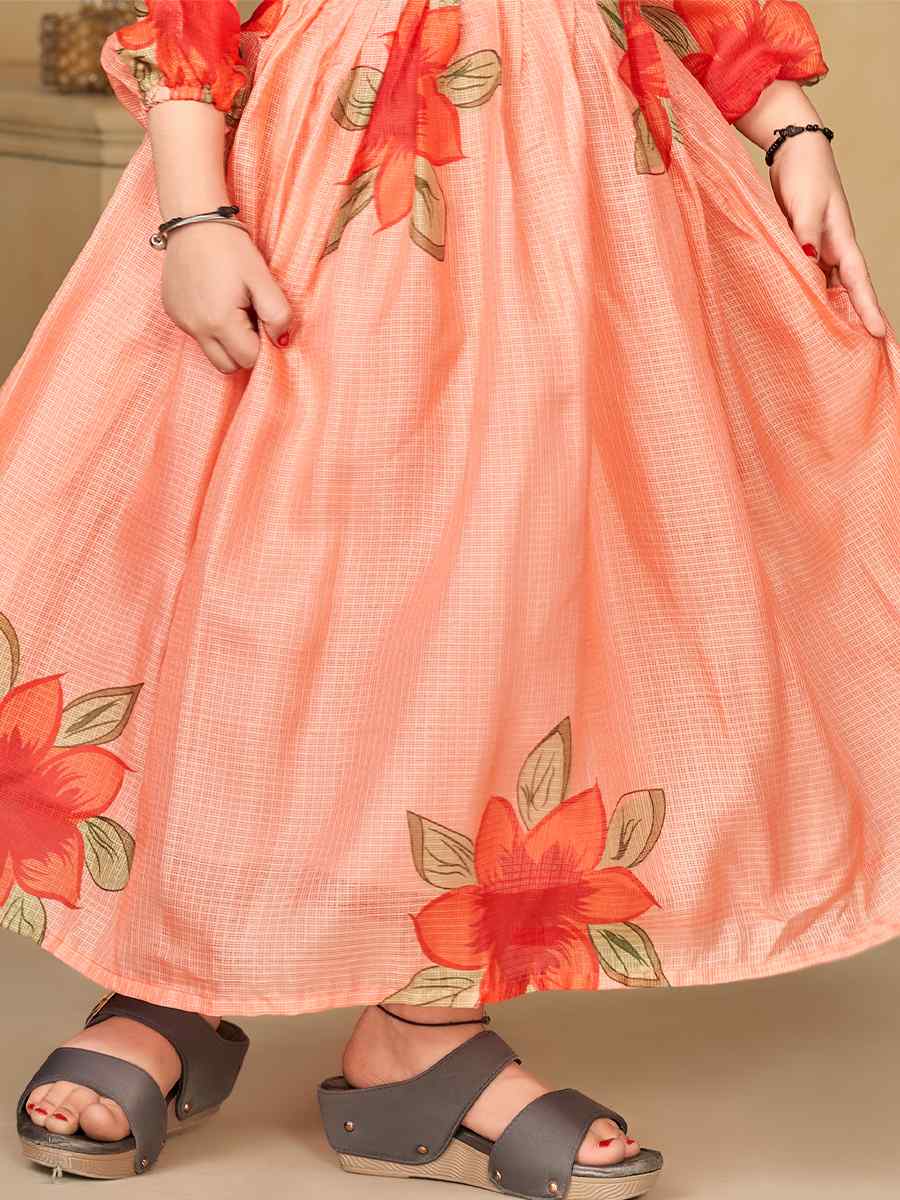 Peach Kota Checks Printed Casual Festival Salwars Girls Wear