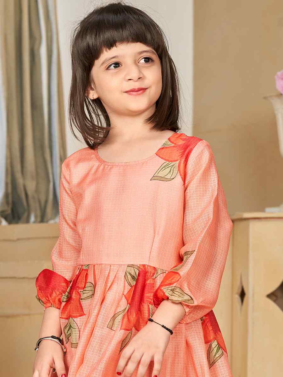 Peach Kota Checks Printed Casual Festival Salwars Girls Wear