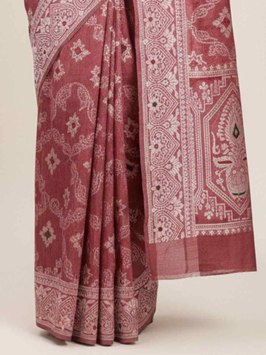 Peach Linen Cotton Handwoven Bridal Reception Festival Wedding Fancy Heavy Border Saree