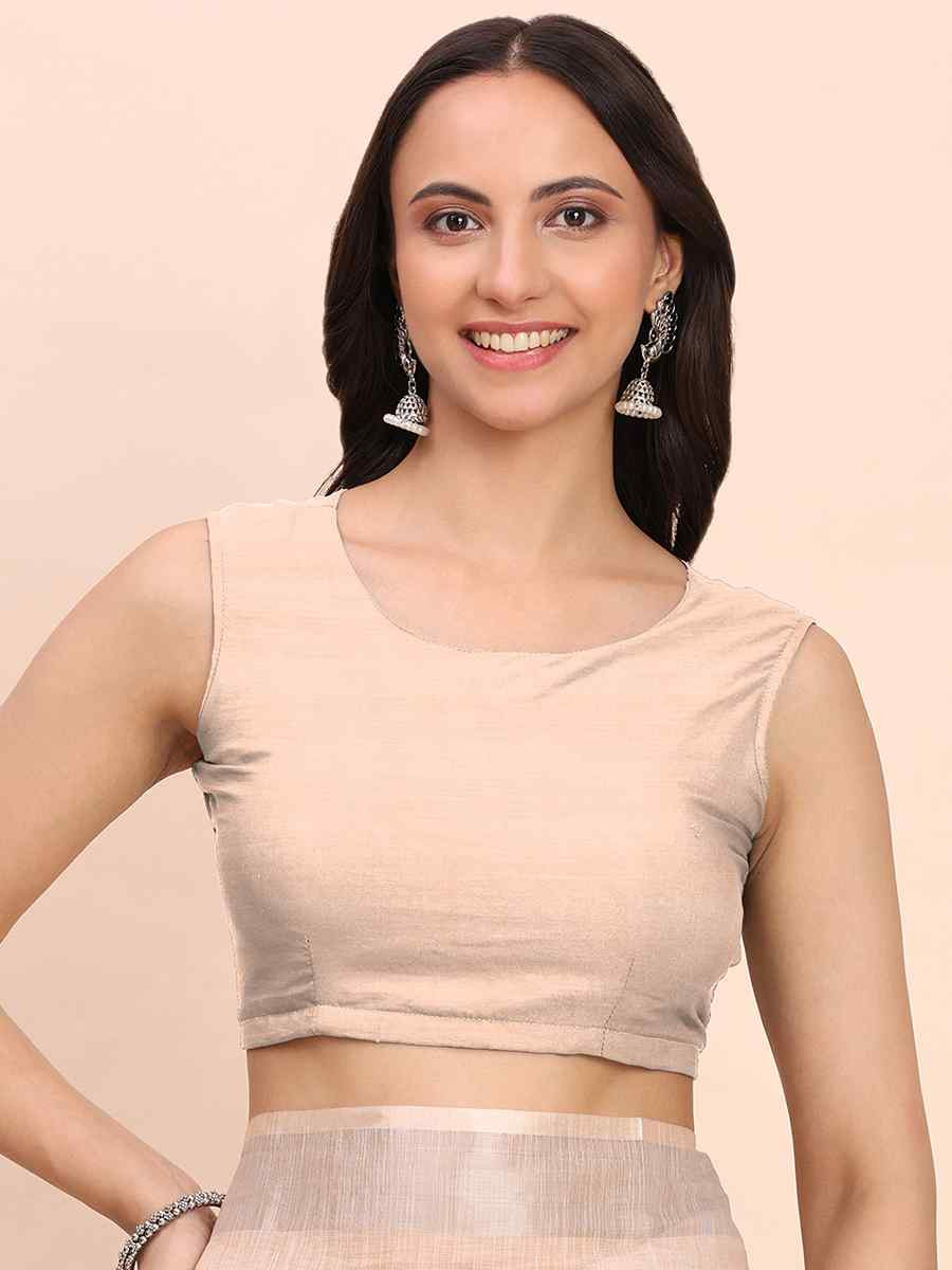 Peach Linen Cotton Printed Festival Wedding Fancy Heavy Border Saree