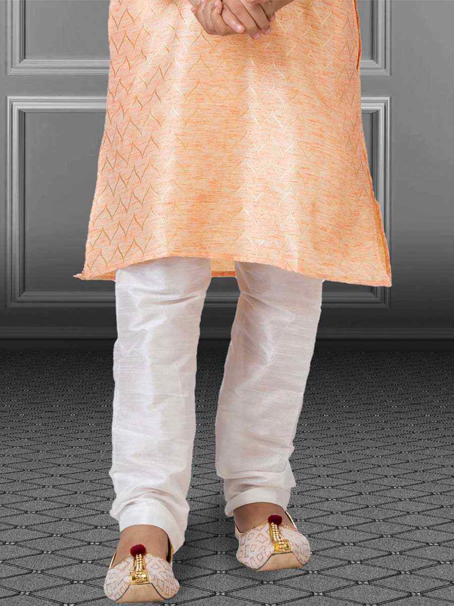 Peach Linen Silk Embroidered Festival Kurta Pyjama Boys Wear