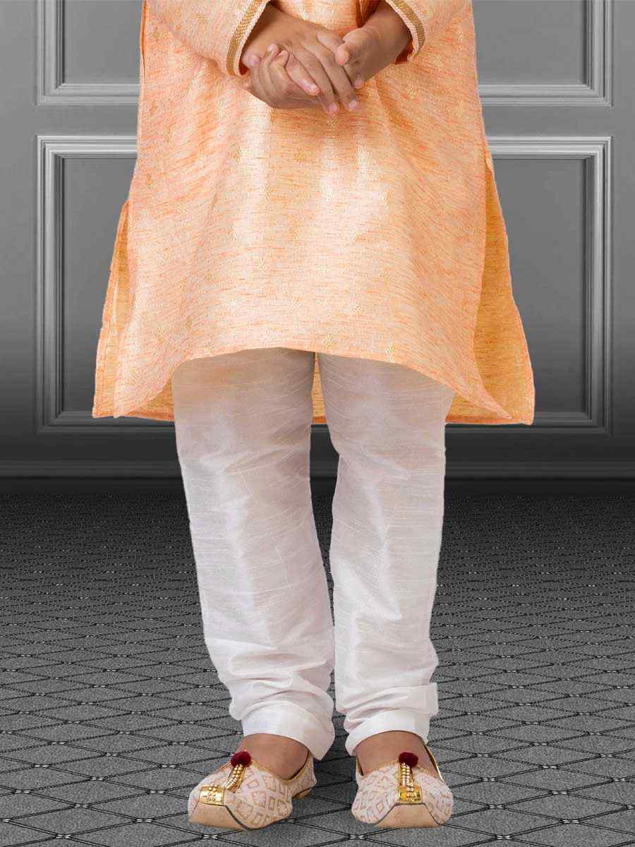 Peach Linen Silk Embroidered Festival Kurta Pyjama Boys Wear
