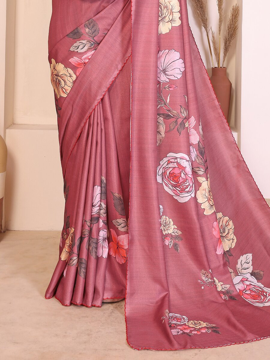 Peach Manipuri Digital Printed Wedding Reception Party Festival Casual Heavy Border Sarees