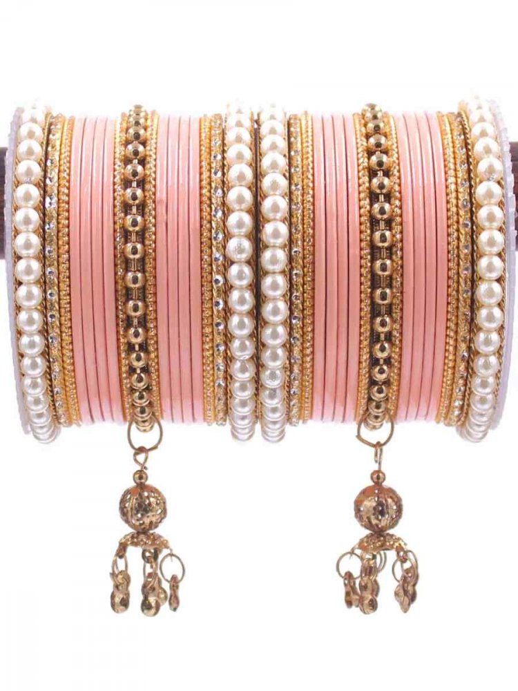 Peach Metal Festival Wear Stone Bangles