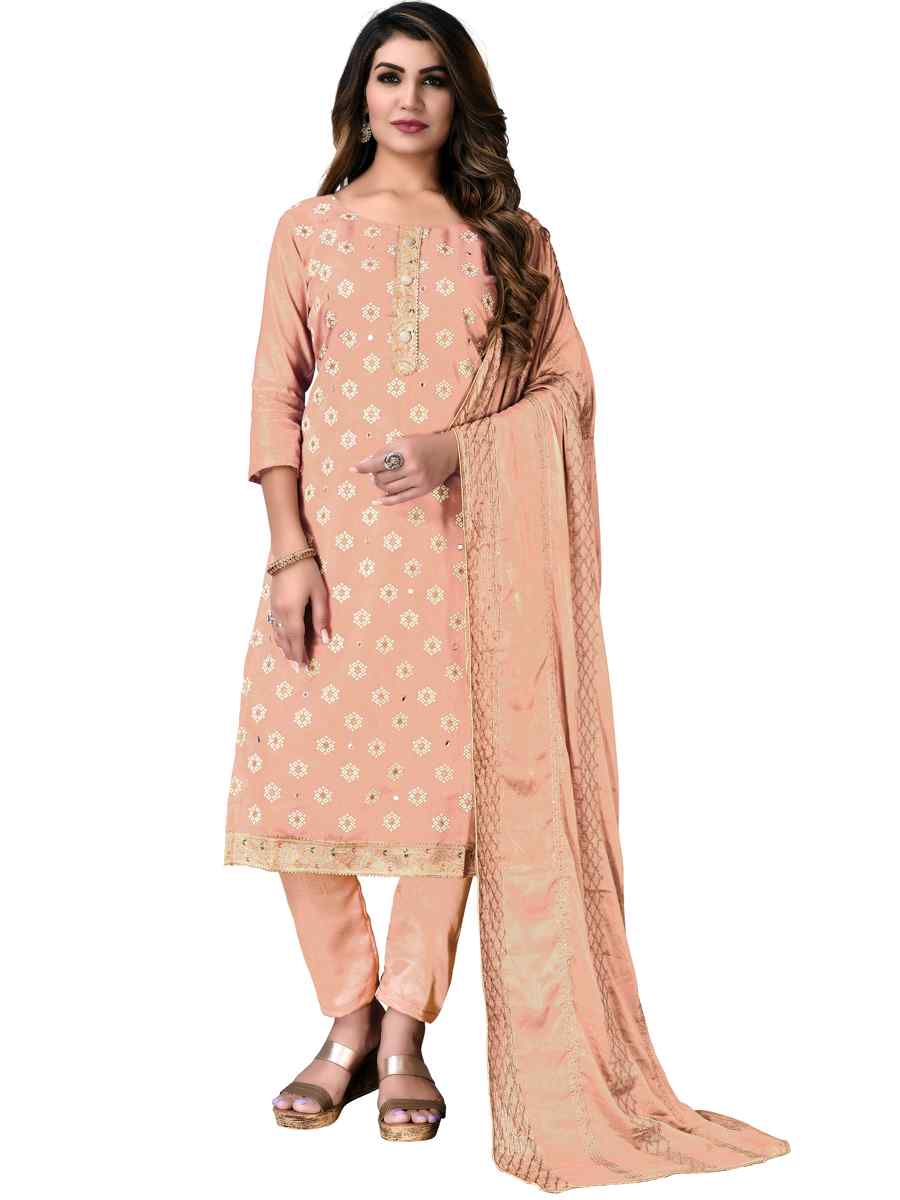 Peach Modal Chanderi  Embroidered Festival Wedding Pant Salwar Kameez