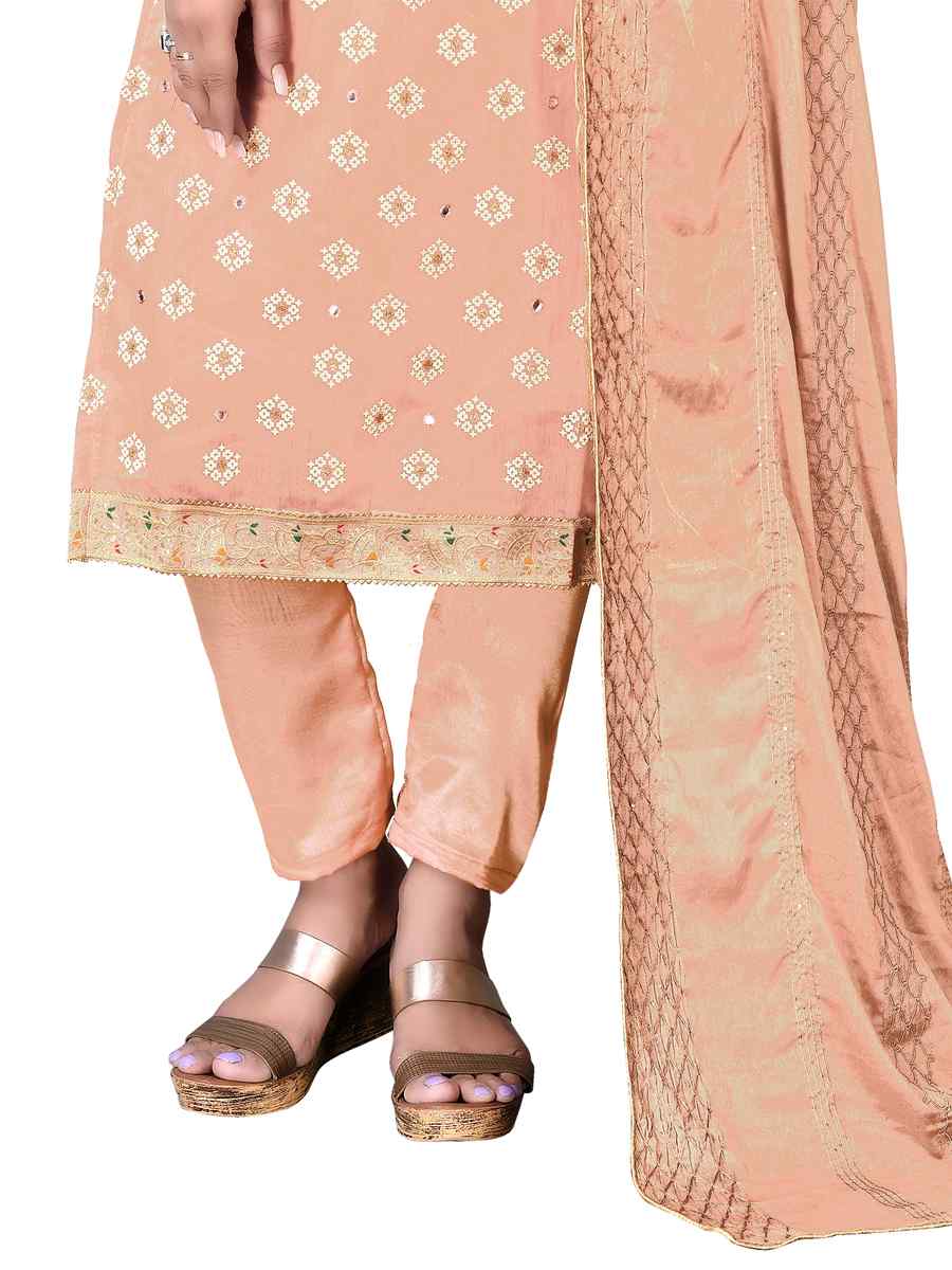 Peach Modal Chanderi  Embroidered Festival Wedding Pant Salwar Kameez