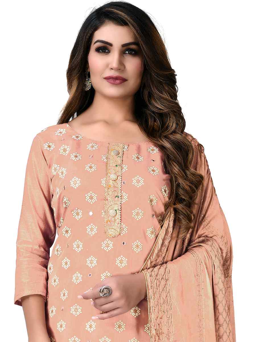 Peach Modal Chanderi  Embroidered Festival Wedding Pant Salwar Kameez
