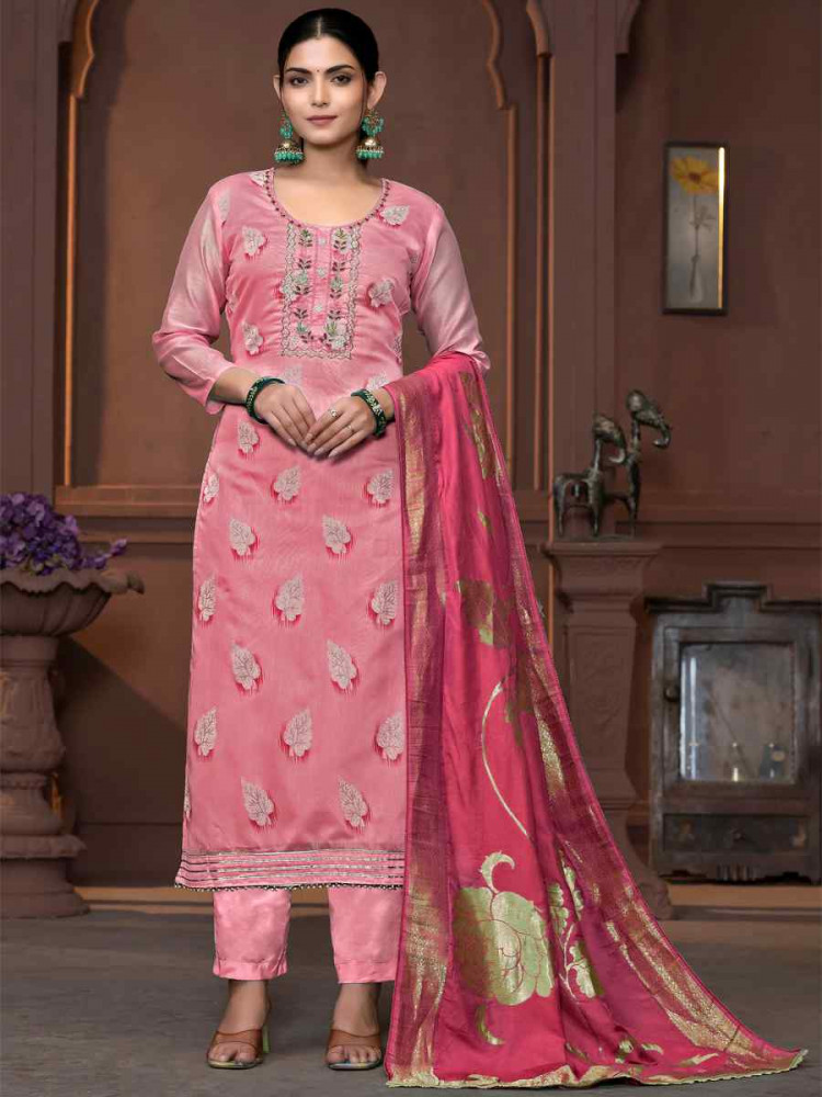 Peach Modal Cotton Embroidered Casual Festival Pant Salwar Kameez