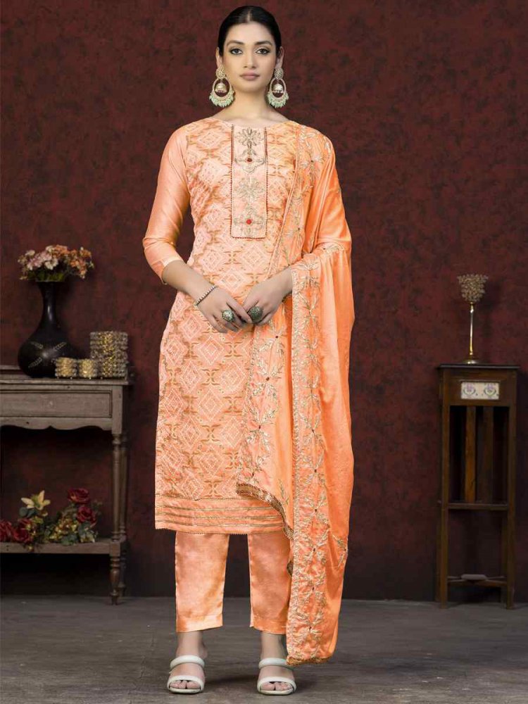 Peach Modal Cotton Embroidered Casual Festival Pant Salwar Kameez