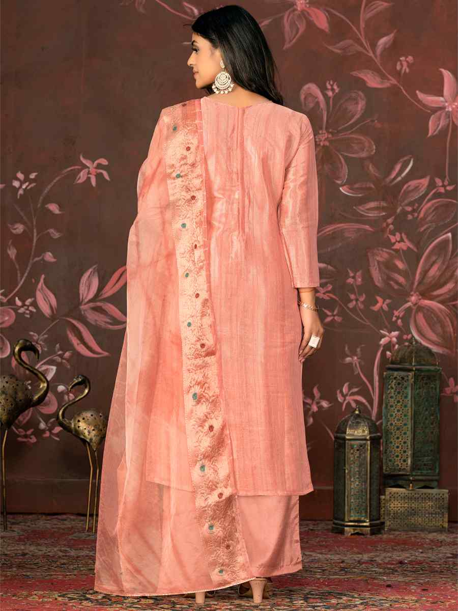 Peach Modal Cotton Jacquard Embroidered Casual Festival Pant Salwar Kameez