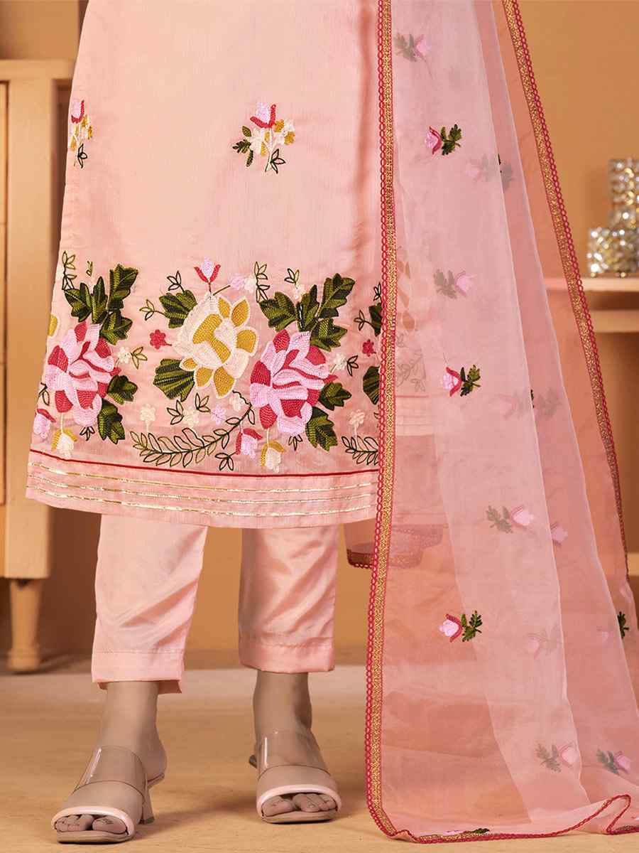 Peach Modal Silk Embroidered Casual Festival Pant Salwar Kameez
