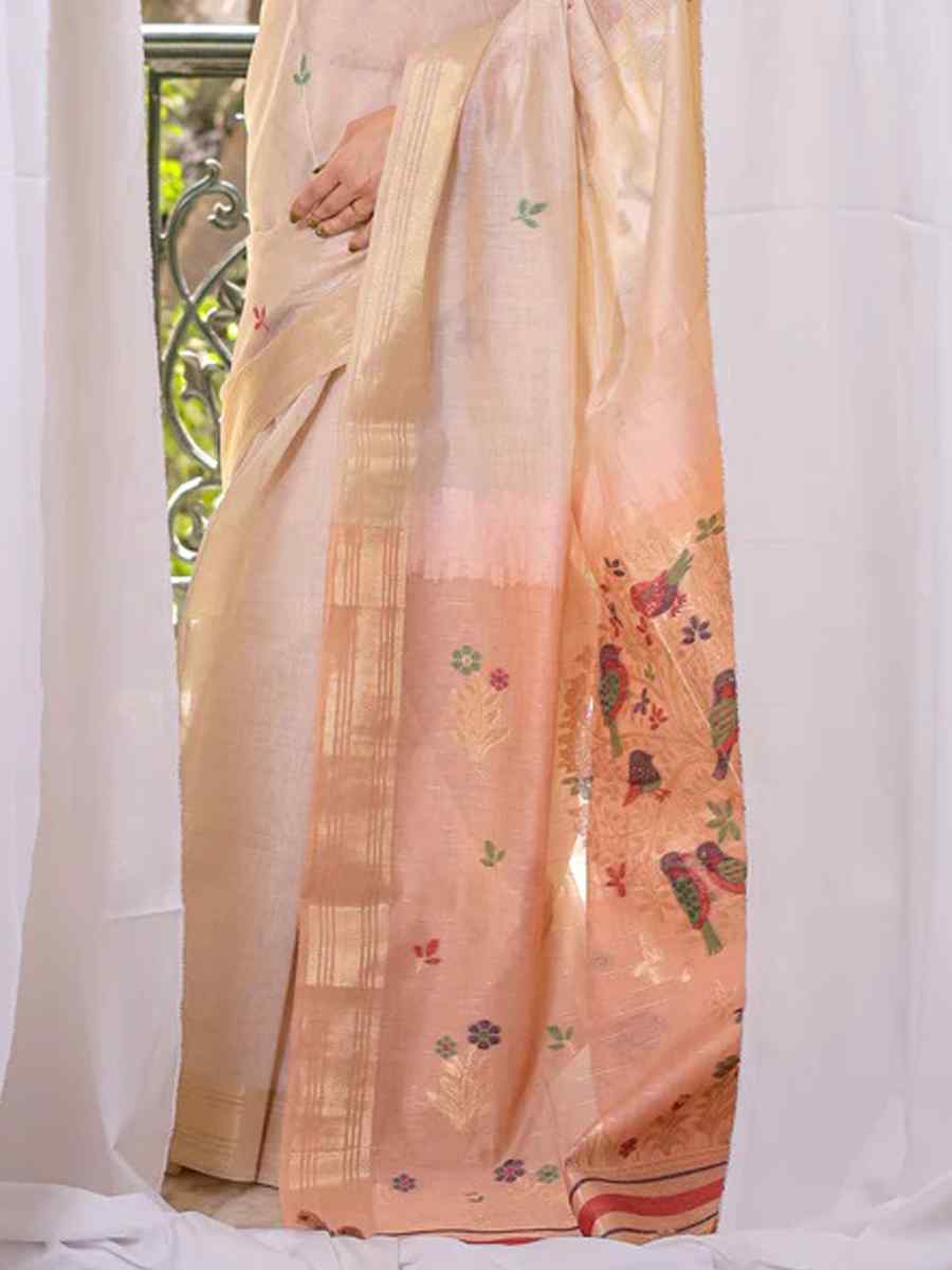 Peach Muga Cotton Handwoven Festival Casual Classic Style Saree
