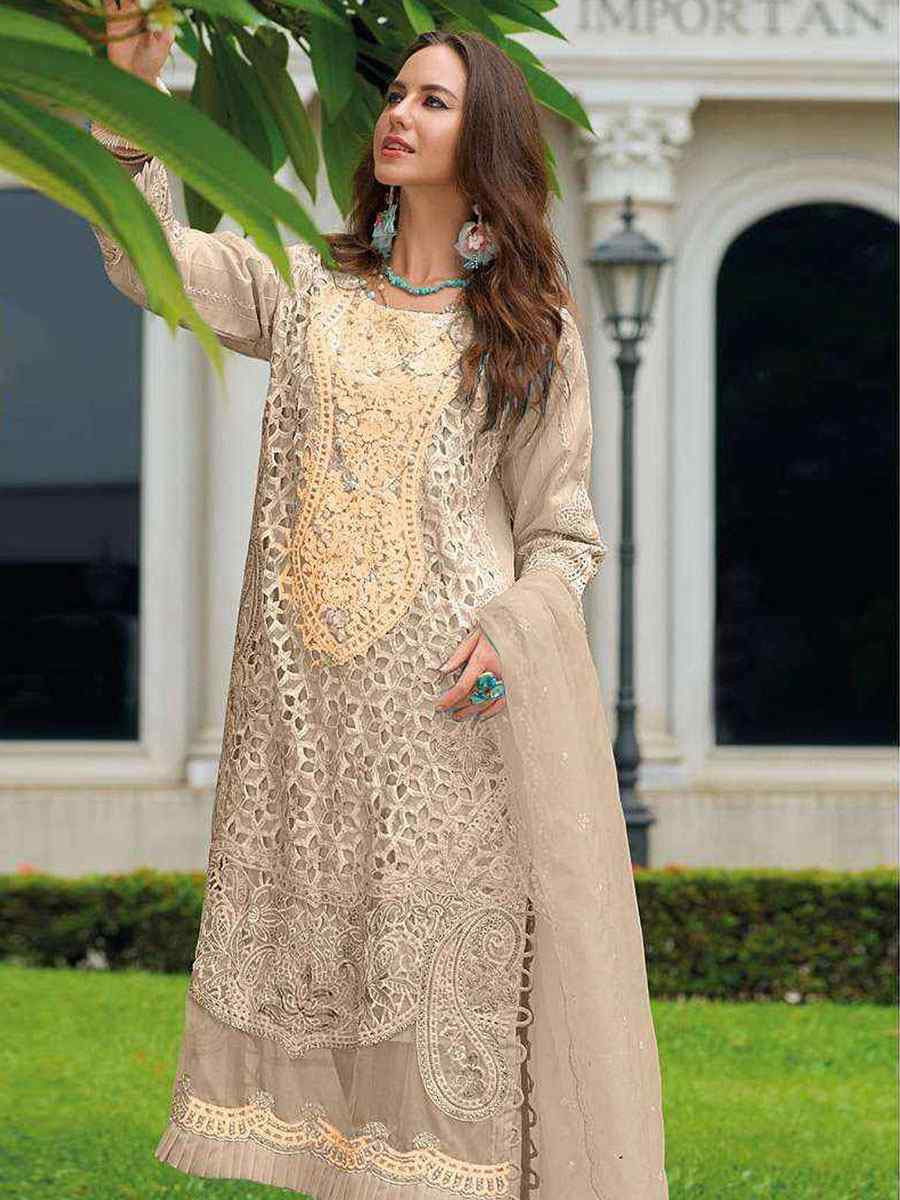 Peach Naylon Organza Embroidered Festival Wedding Pant Salwar Kameez