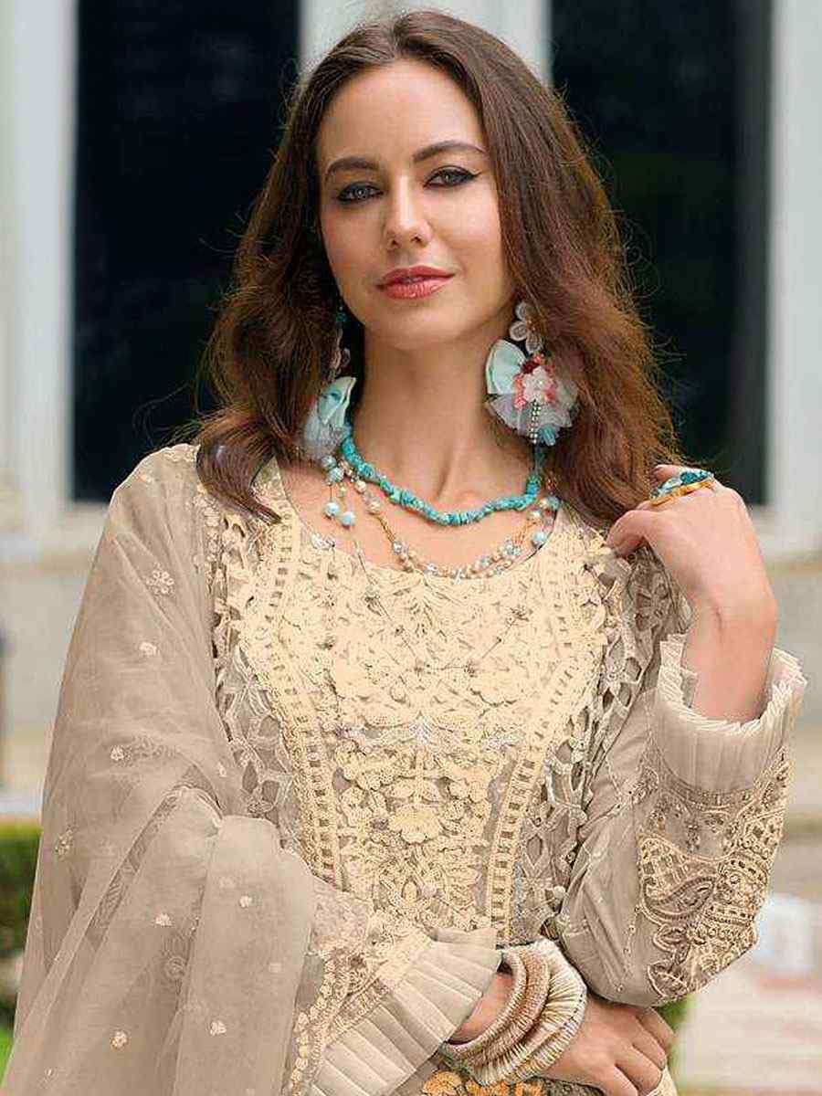 Peach Naylon Organza Embroidered Festival Wedding Pant Salwar Kameez