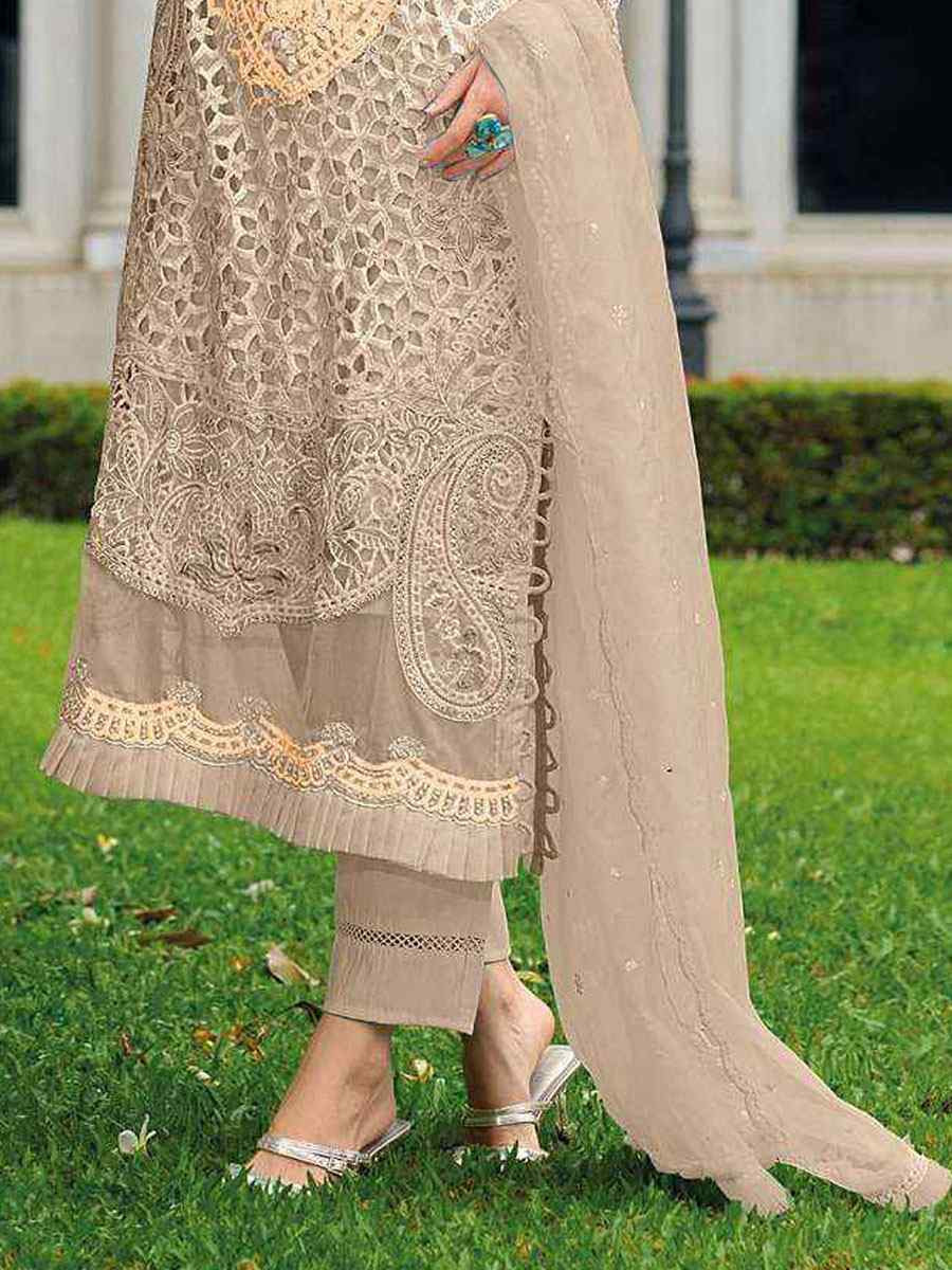 Peach Naylon Organza Embroidered Festival Wedding Pant Salwar Kameez