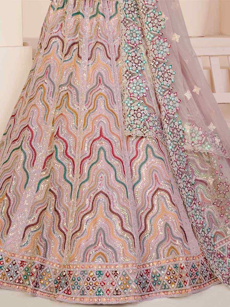 Peach Net Embroidered Bridal Reception Heavy Border Lehenga Choli