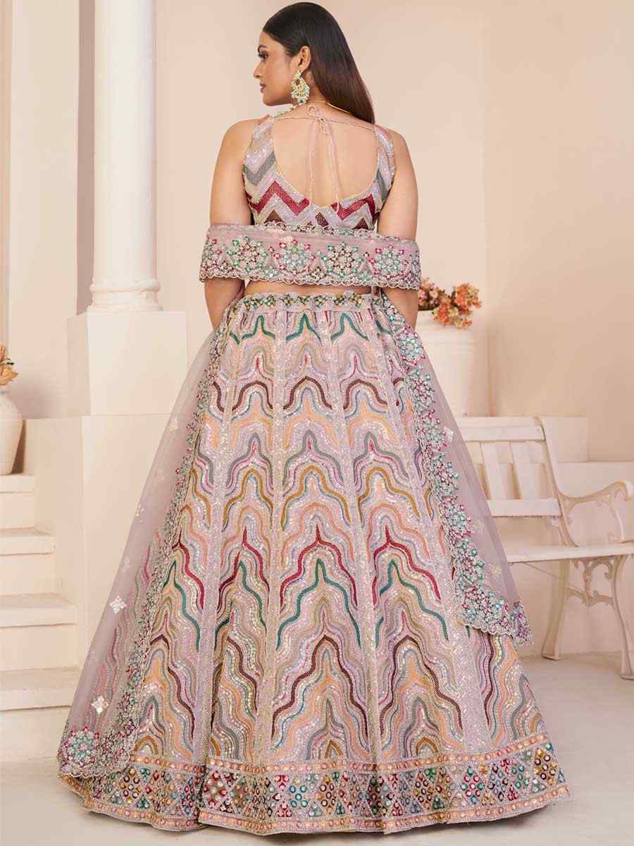 Peach Net Embroidered Bridal Reception Heavy Border Lehenga Choli