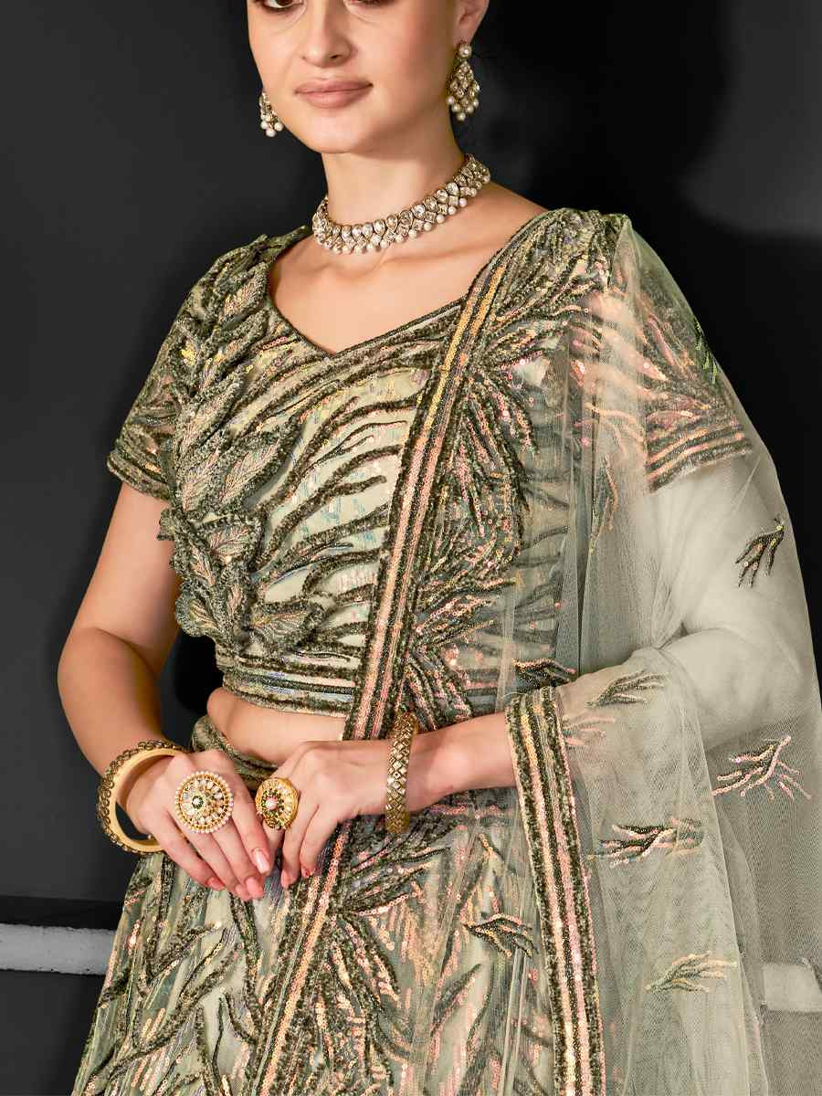 Peach Net Embroidered Festival Wedding Ceremony Circular Lehenga Choli