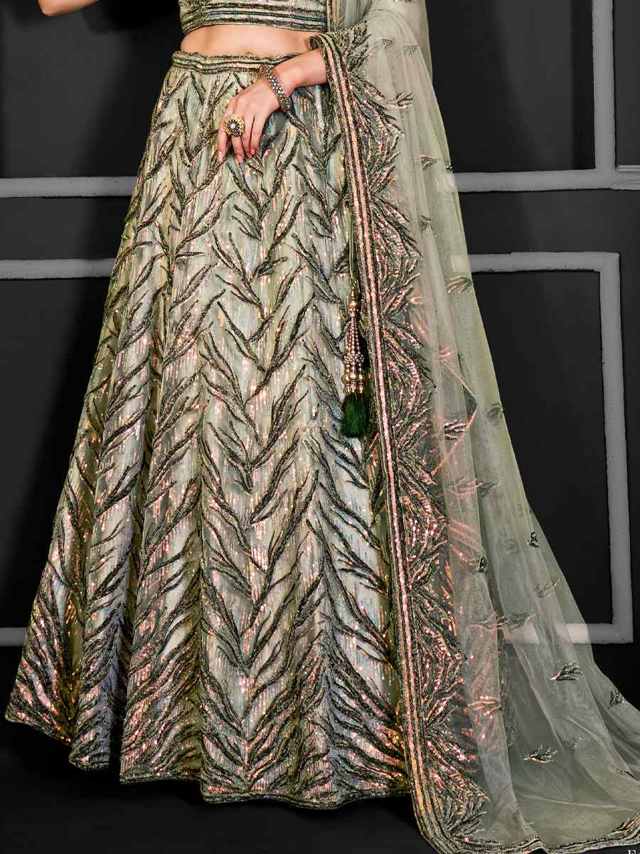 Peach Net Embroidered Festival Wedding Ceremony Circular Lehenga Choli