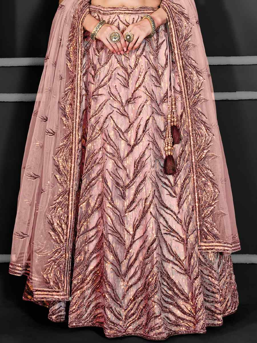 Peach Net Embroidered Festival Wedding Ceremony Circular Lehenga Choli