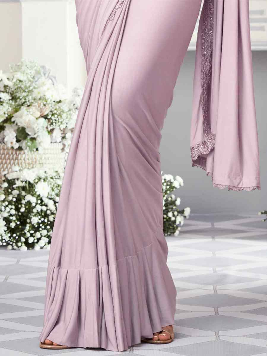 Peach Net Embroidered Wedding Party Heavy Border Saree