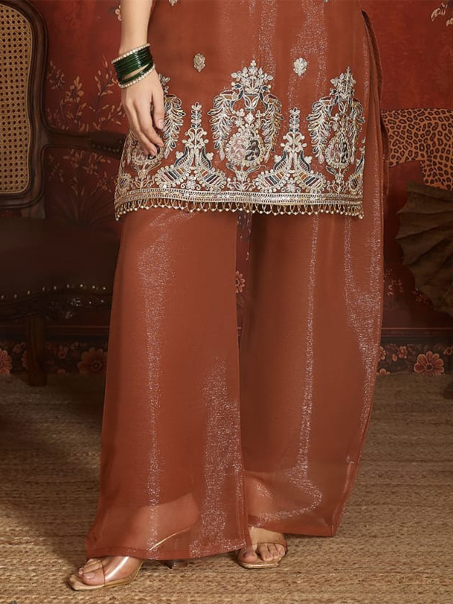Peach Net Embroidery Wedding Party Festival Casual Ready Palazzo Pant Salwar Kameez
