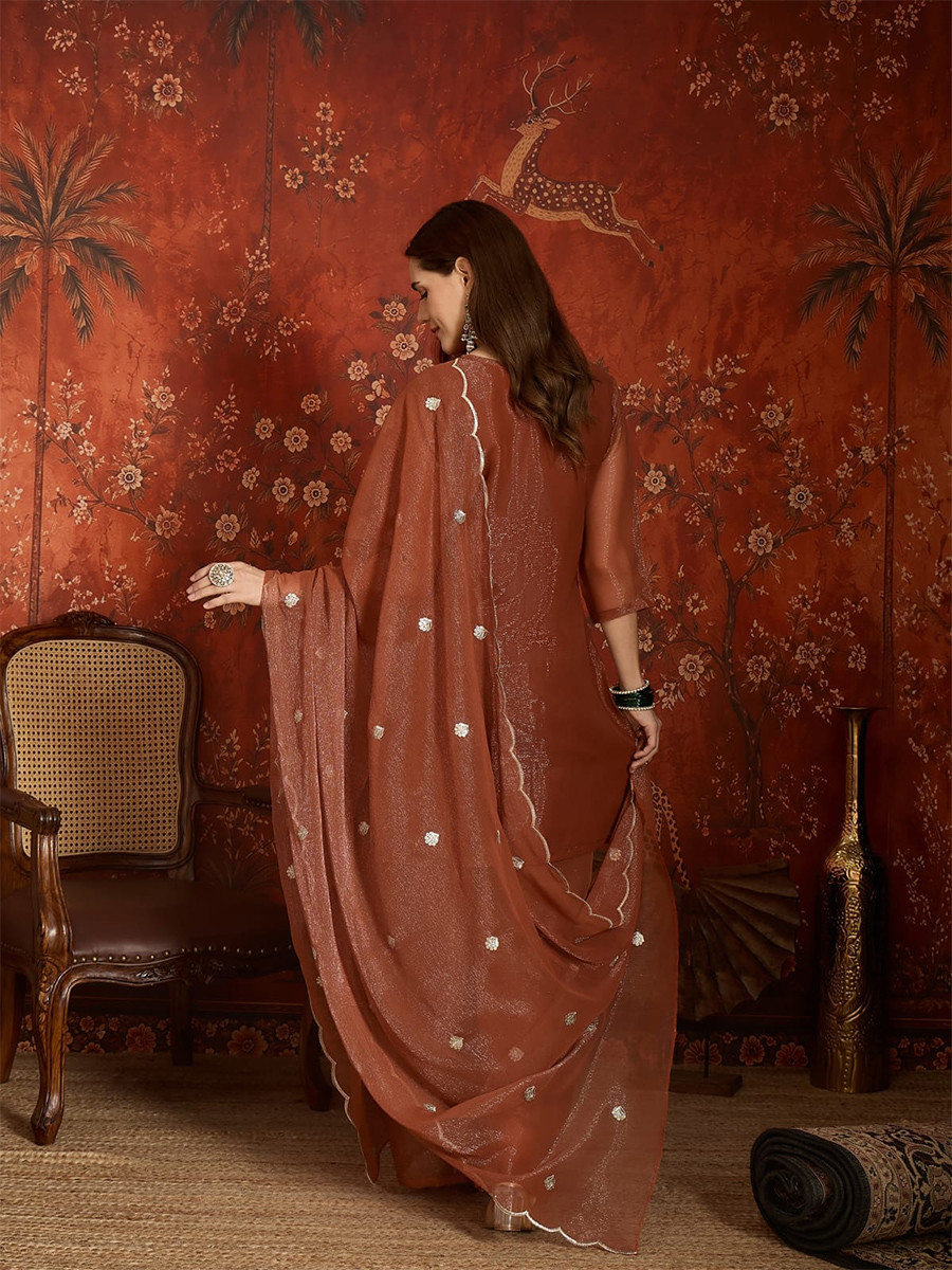 Peach Net Embroidery Wedding Party Festival Casual Ready Palazzo Pant Salwar Kameez