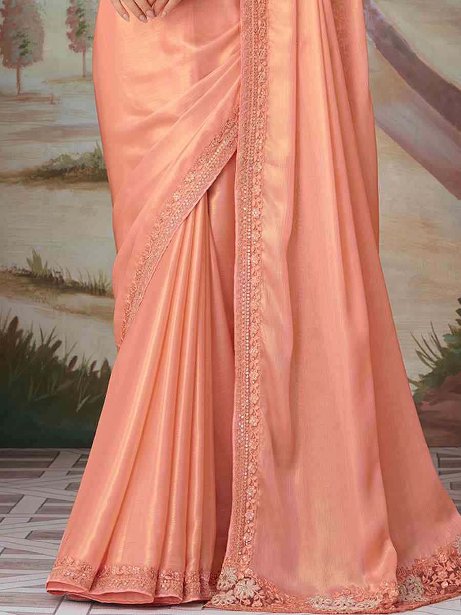 Peach Oracle Silk Embroidered Party Festival Heavy Border Saree