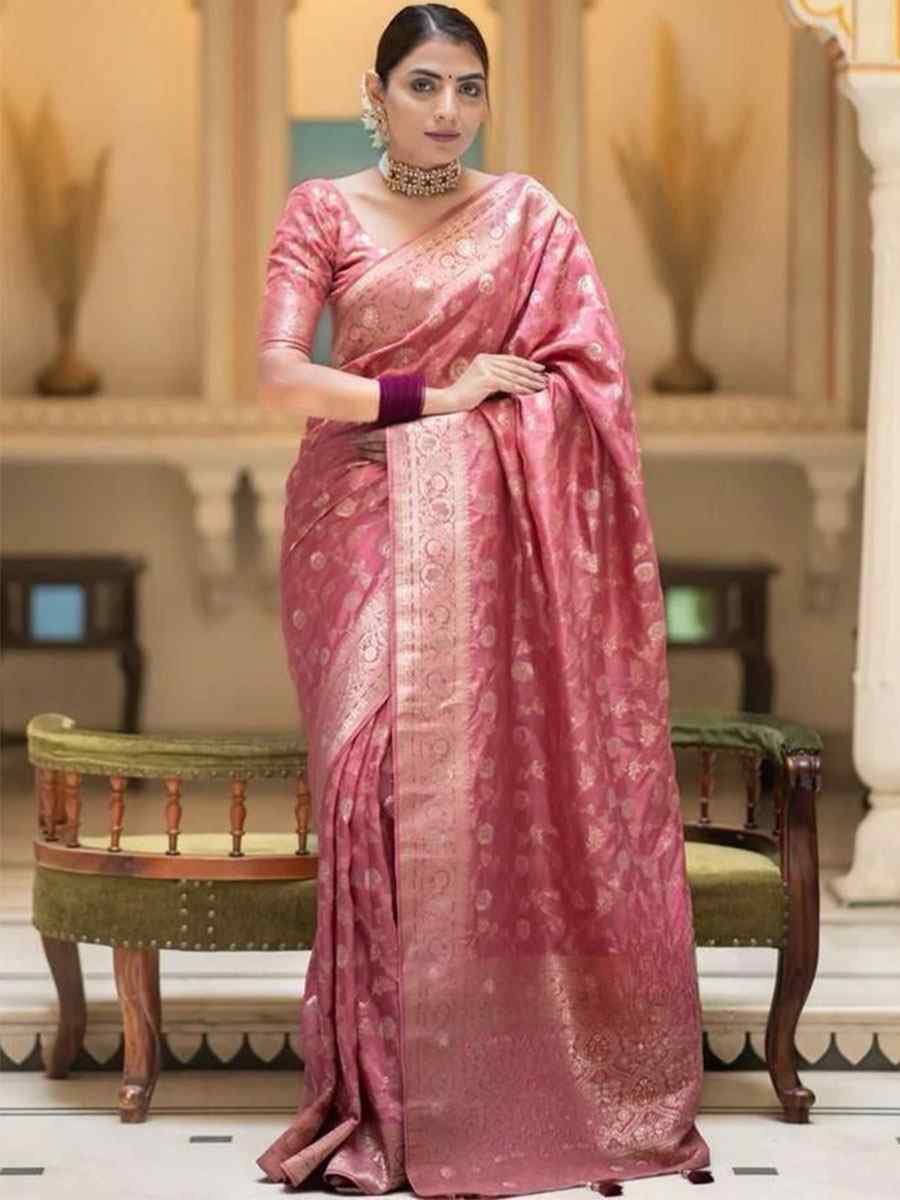 Peach Orange Banarasi Soft Silk Handwoven Wedding Festival Heavy Border Saree