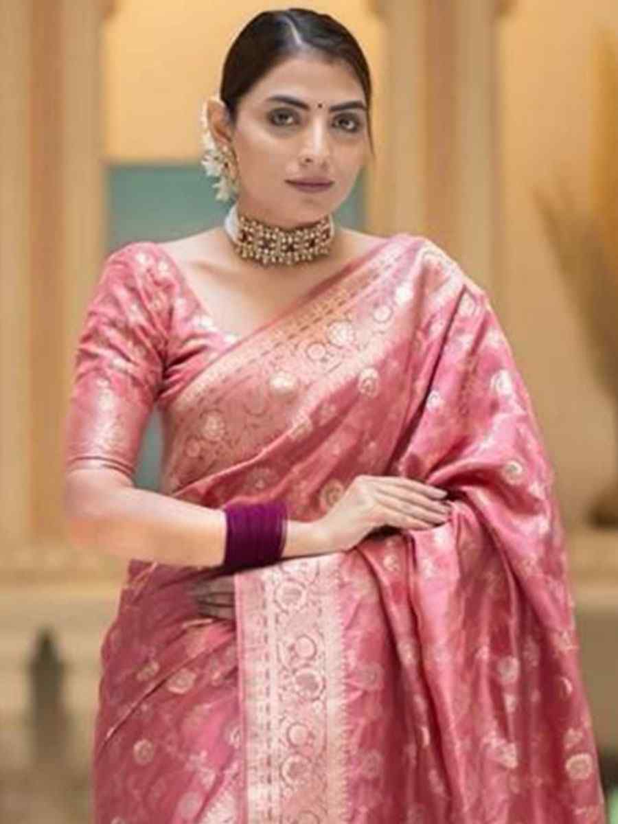 Peach Orange Banarasi Soft Silk Handwoven Wedding Festival Heavy Border Saree