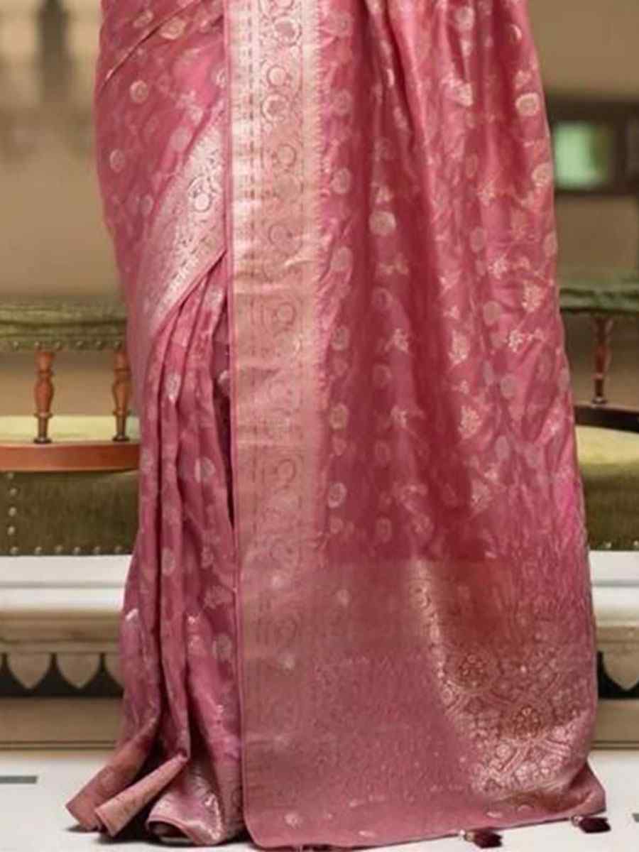 Peach Orange Banarasi Soft Silk Handwoven Wedding Festival Heavy Border Saree