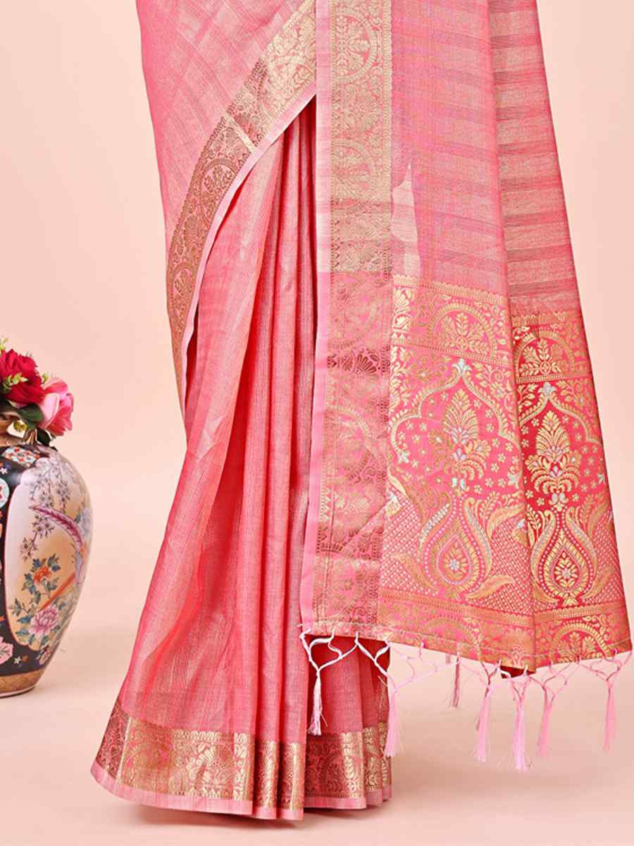 Peach Organza Handwoven Festival Wedding Fancy Heavy Border Saree