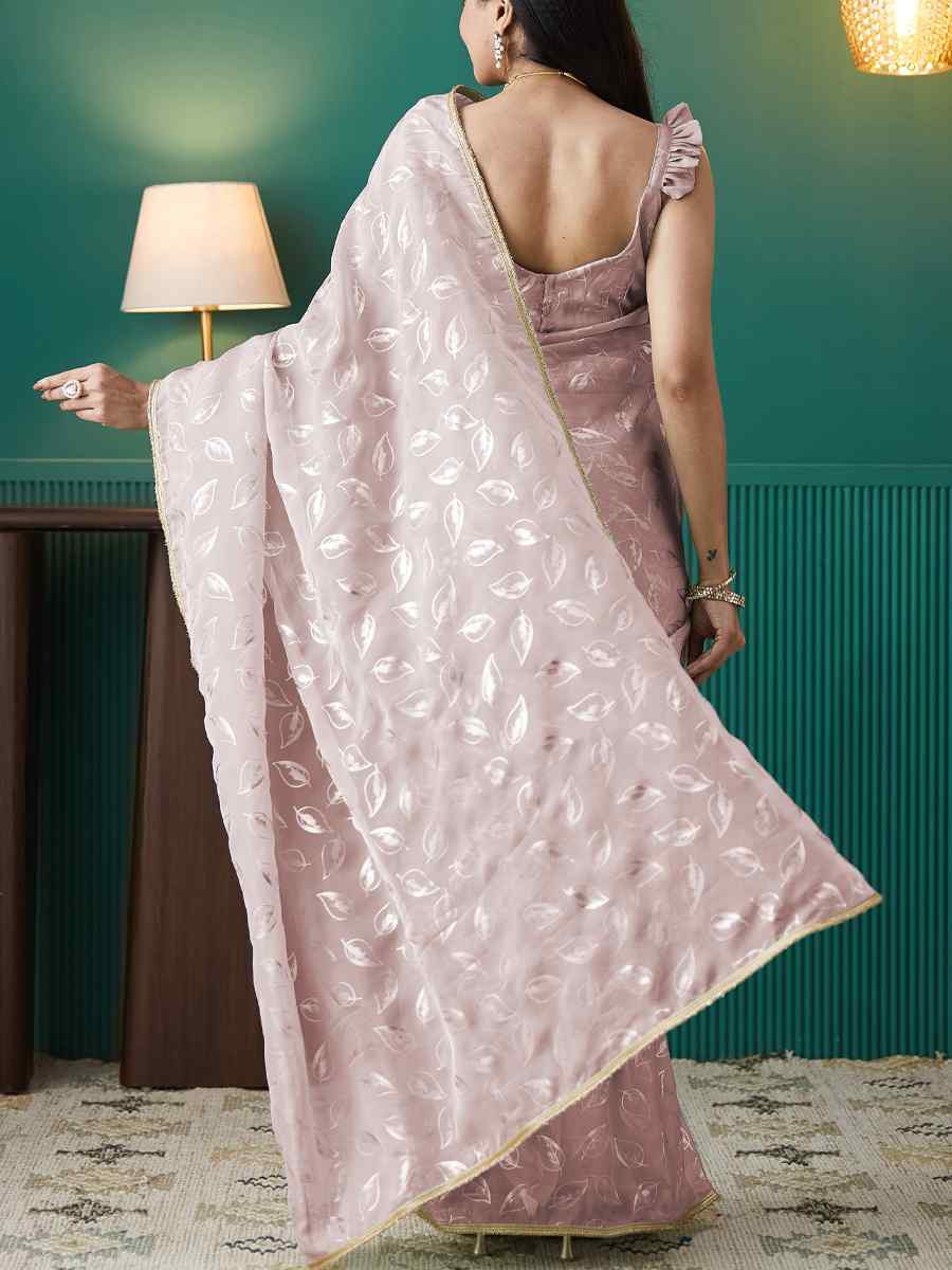 Peach Organza Printed Party Reception Festival Wedding Fancy Classic Style Sarees