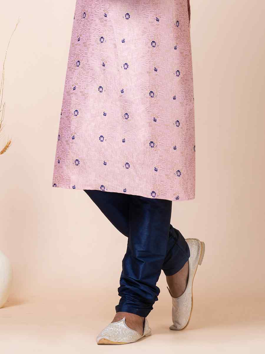 Peach Pink Jacquard Silk Woven Festival Mehendi Kurta