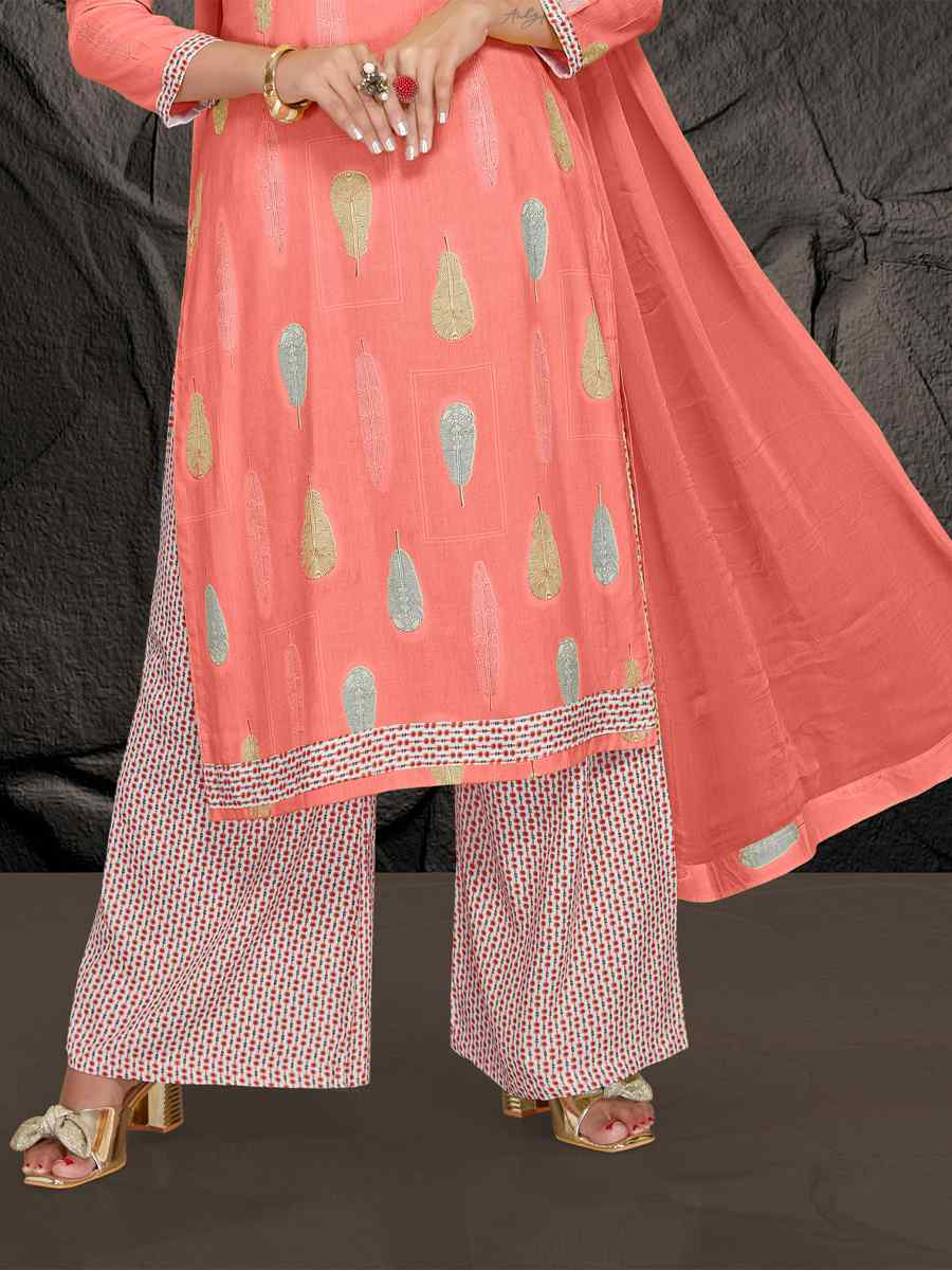 Peach Pink Pure Rayon 14 KG Printed Casual Festival Palazzo Pant Salwar Kameez