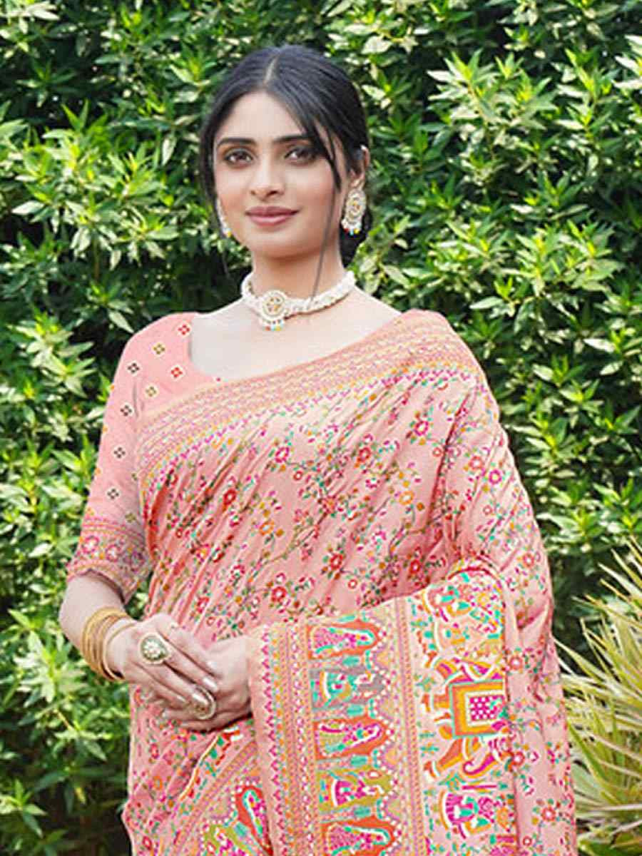 Peach Pink Soft Pure Silk Handwoven Festival Wedding Fancy Heavy Border Saree