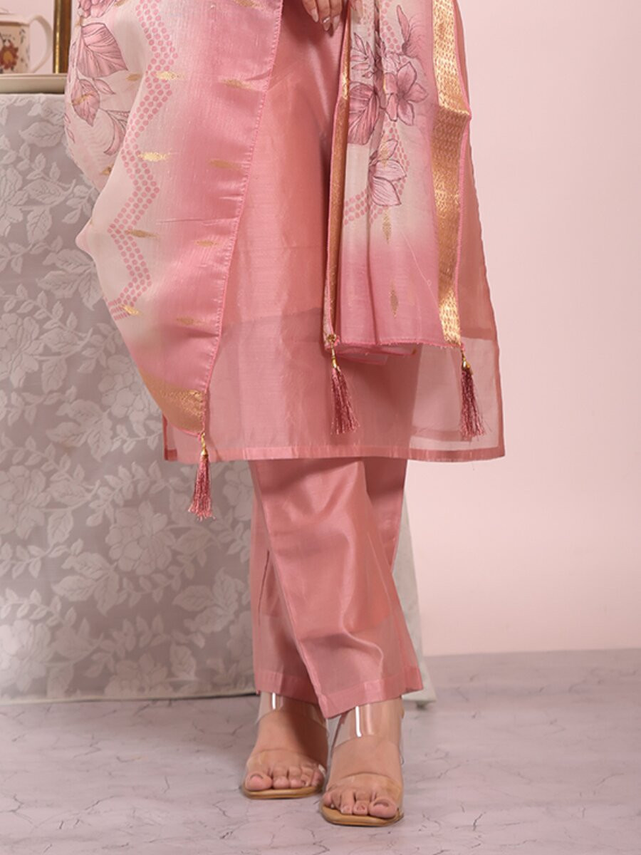 Peach Poly Silk Embroidery Sequins Wedding Party Festival Casual Ready Pant Salwar Kameez