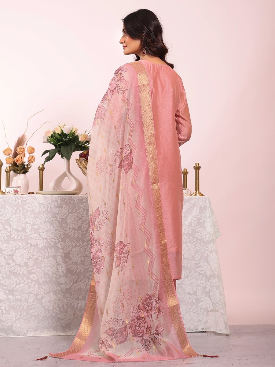 Peach Poly Silk Embroidery Sequins Wedding Party Festival Casual Ready Pant Salwar Kameez
