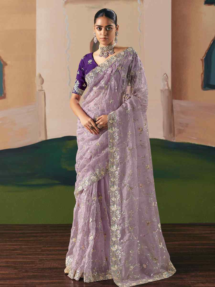 Peach Premium Fancy Silk Embroidery Bridal Reception Festival Wedding Fancy Heavy Border Saree