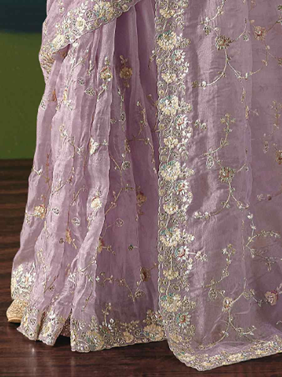 Peach Premium Fancy Silk Embroidery Bridal Reception Festival Wedding Fancy Heavy Border Saree