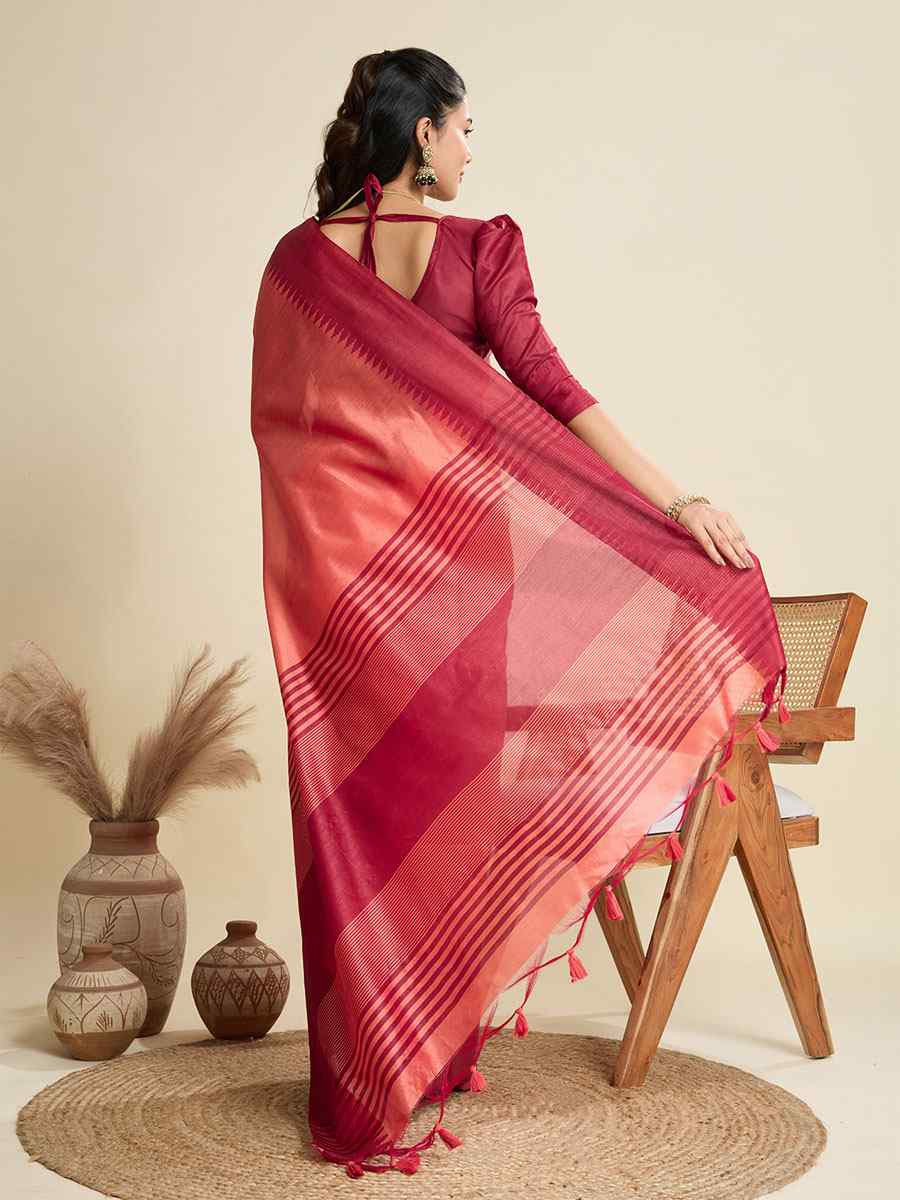 Peach Premium Khadi Raw Silk Zari Handwoven Casual Reception Festival Wedding Fancy Classic Style Sarees