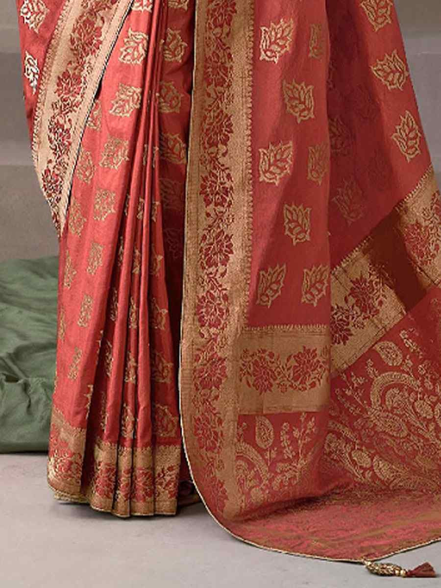 Peach Premium Pure Crepe Zari Handwoven Embroidery Bridal Reception Festival Wedding Fancy Heavy Border Sarees