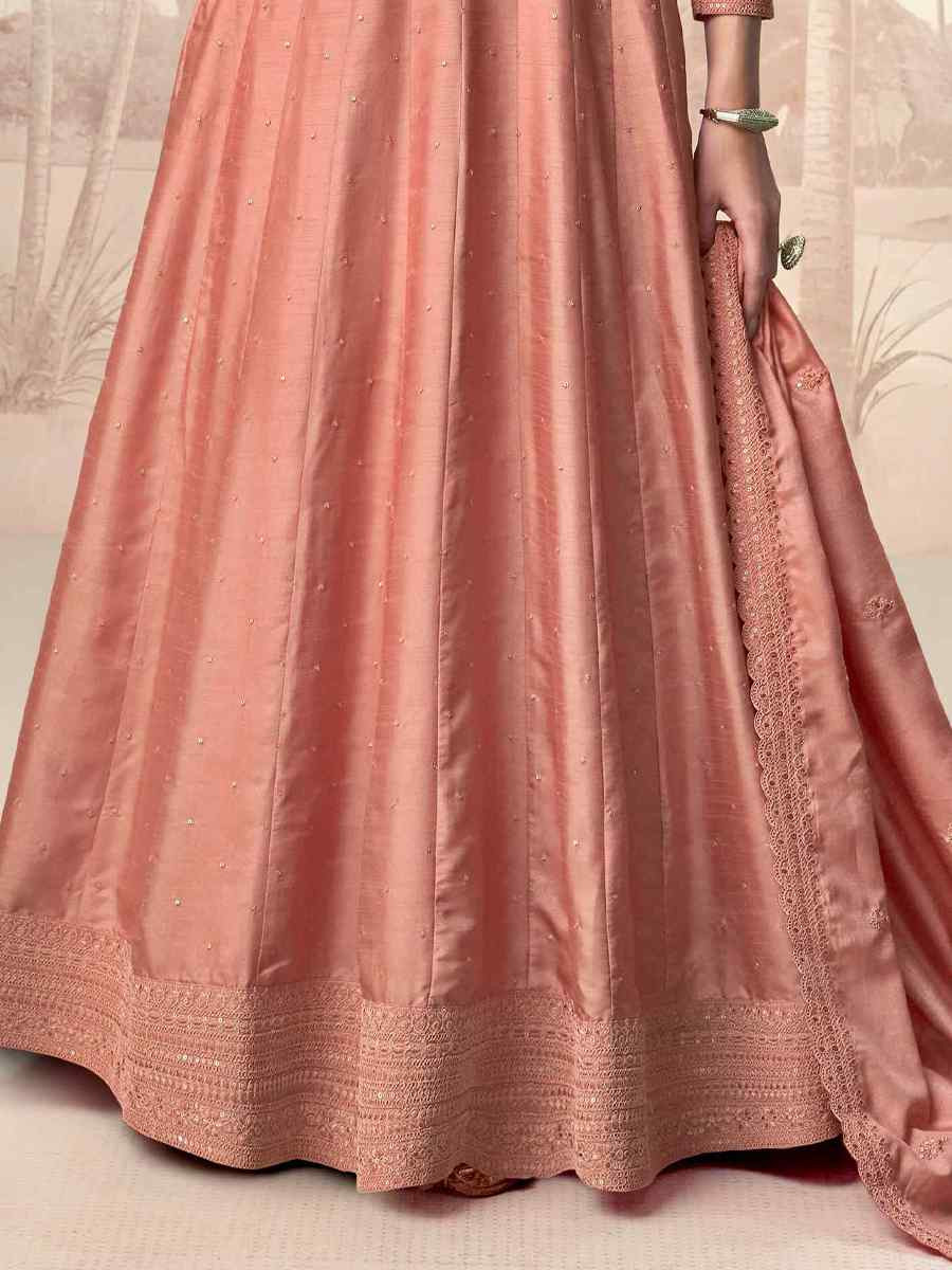 Peach Premium Silk Embroidered Festival Casual Gown