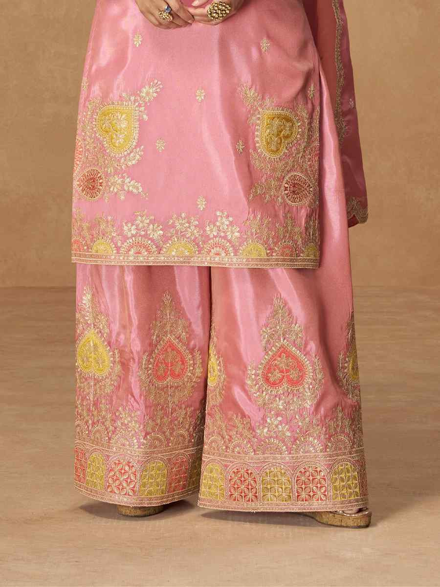 Peach Premium Simar Silk Embroidery Party Wedding Festival Casual Ready Palazzo Salwar Kameez